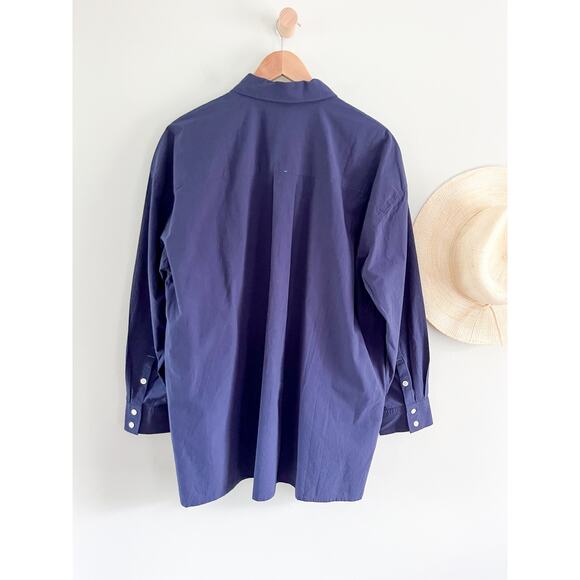 Madewell | NWT | Oversized Straight Hem Shirt in Signature Poplin | Navy | Sz XL - Picture 10 of 11